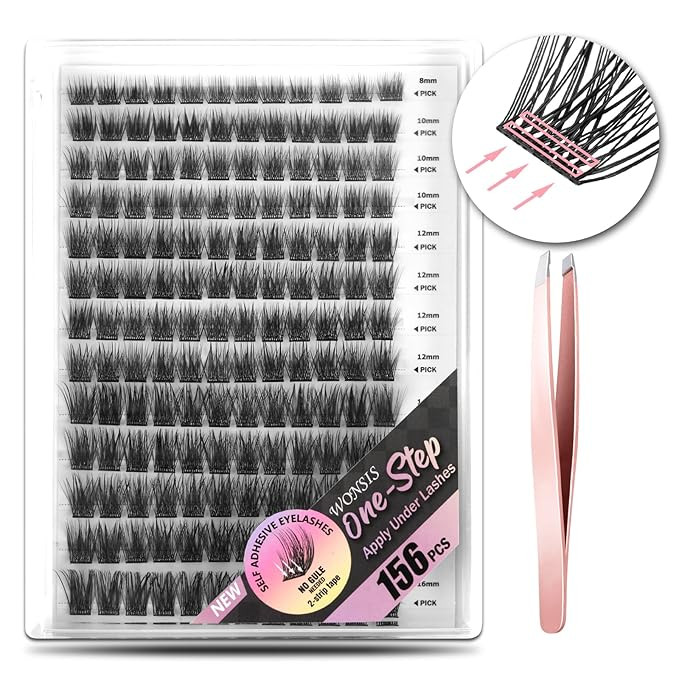 Self Adhesive Eyelashes, 156 Pcs Self Adhesive Eyelash Clusters, No Glue Needed, Invisible 2-Stri... | Amazon (US)