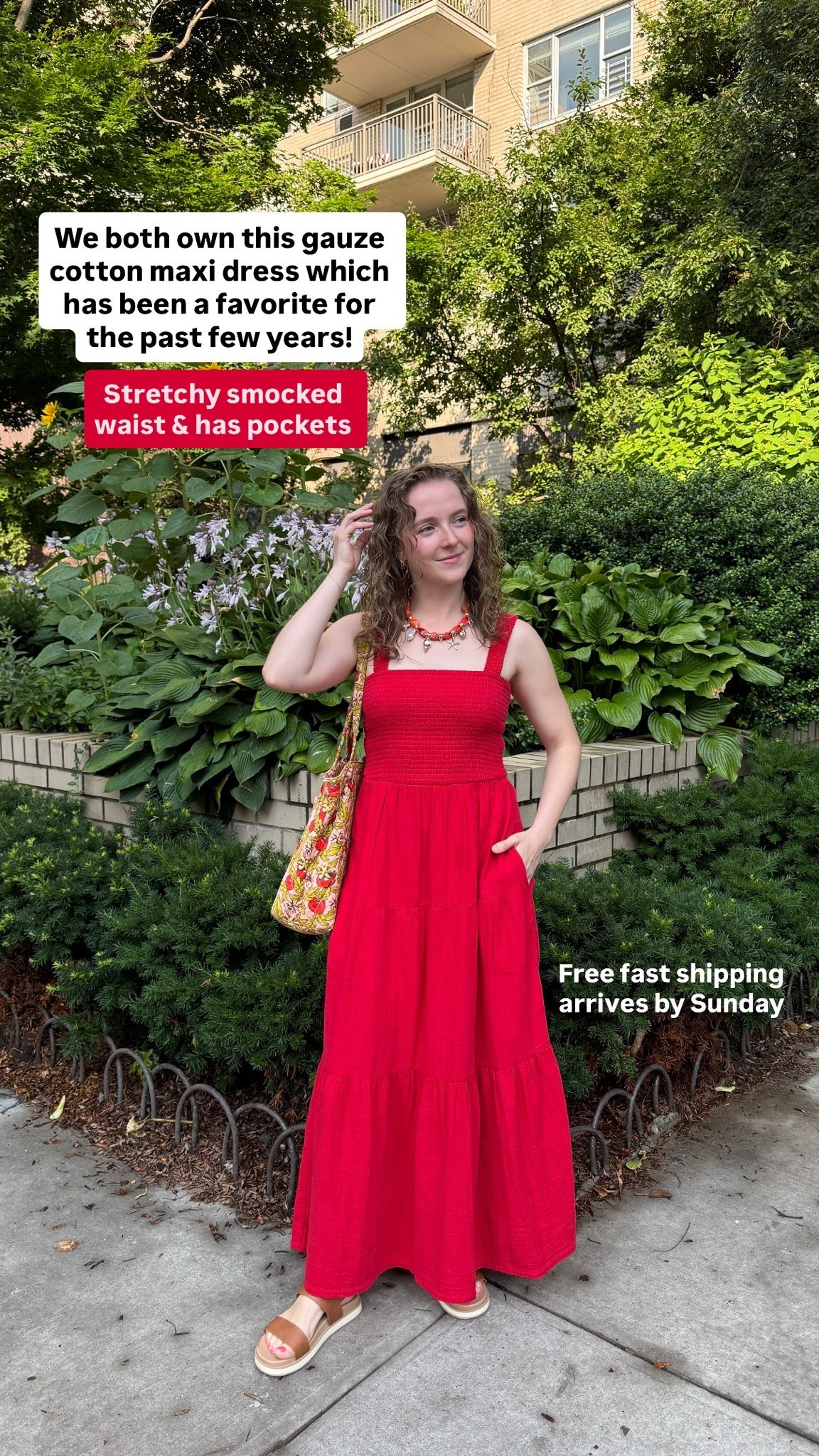 Gauze cotton maxi Quince  with smocked waist and pockets wearing xs reg 
Free fast shipping and 465 day returns

#LTKSaleAlert #LTKPetite #LTKootd