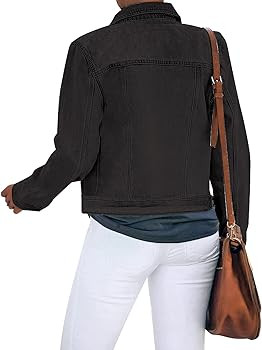luvamia Women's Basic Button Down Stretch Fitted Long Sleeves Denim Jean Jacket | Amazon (US)