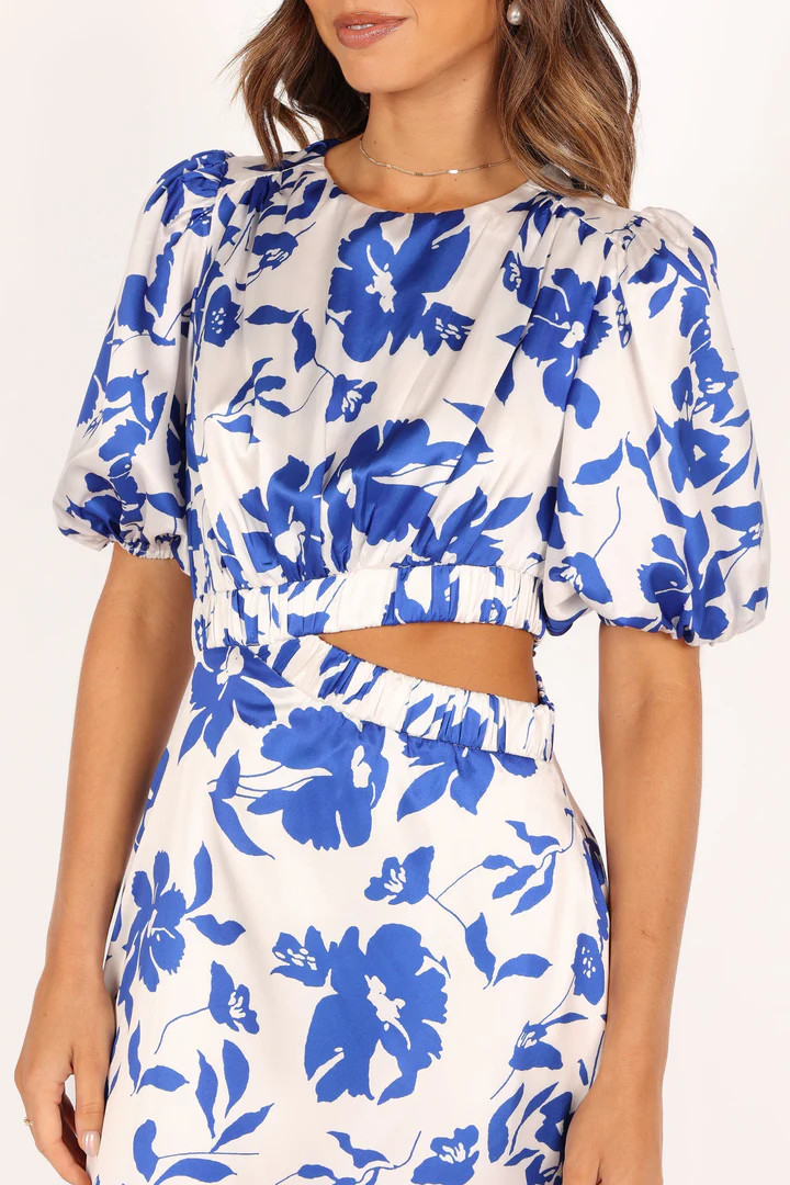 Aminah Puff Sleeve Dress - Blue Floral | Petal & Pup (US)