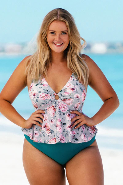 Floral Plus Size Ruffle Tankini Top | Cupshe