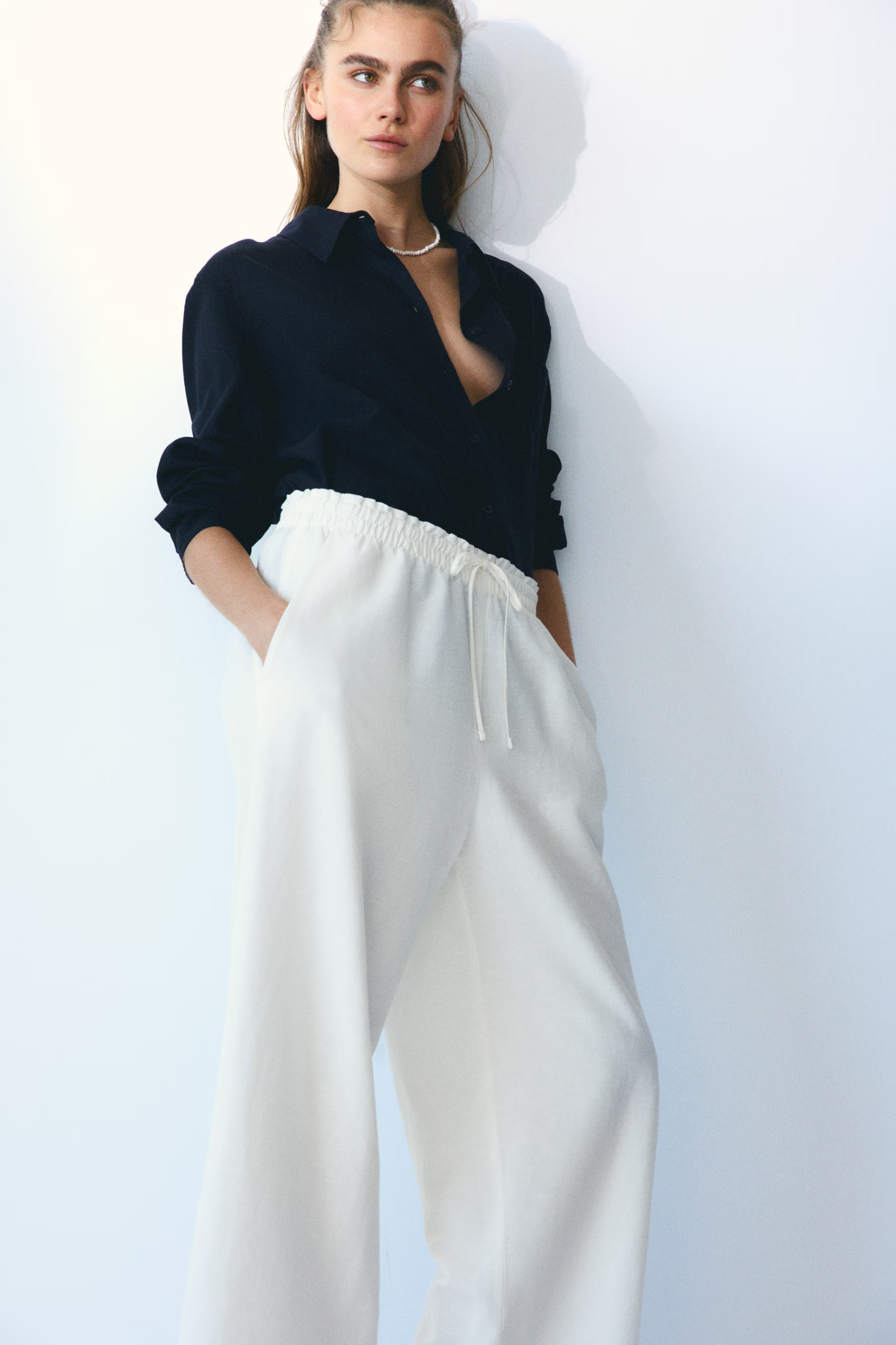 Cropped linen-blend trousers | H&M (UK, MY, IN, SG, PH, TW, HK)