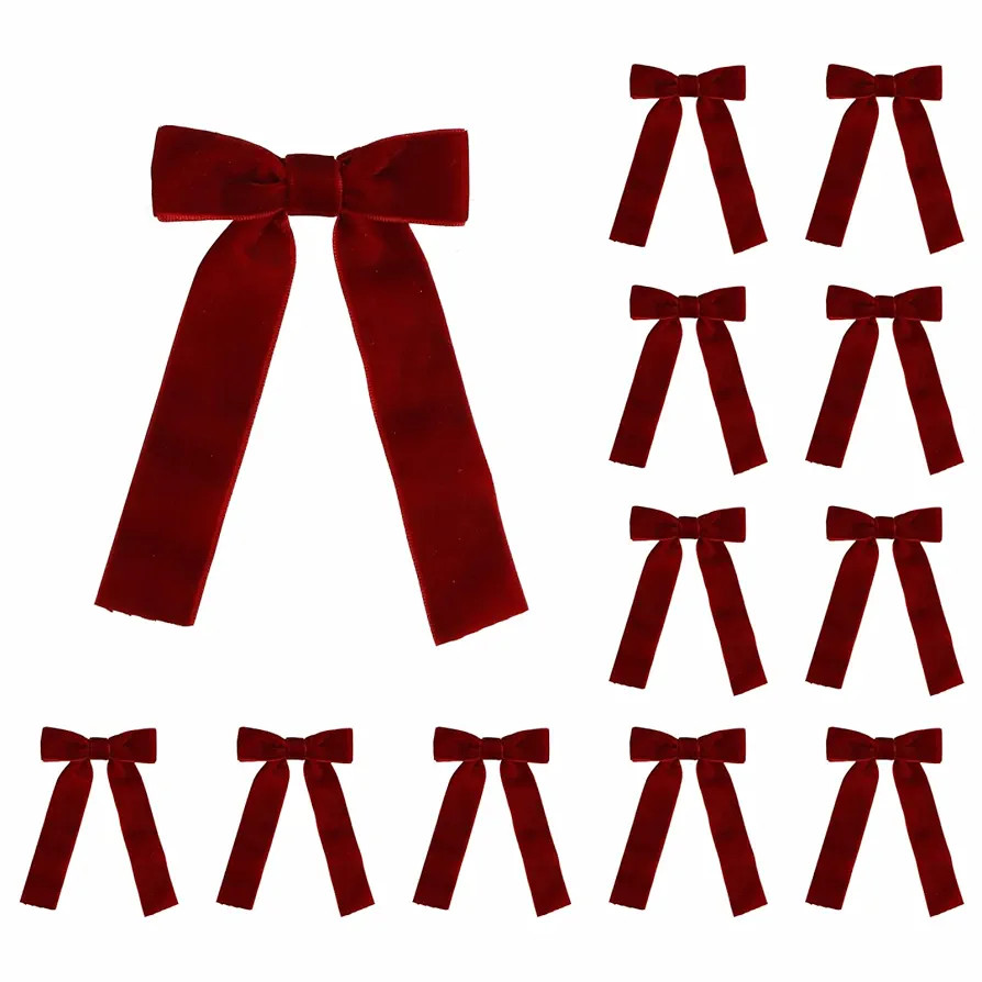12 Pcs Velvet Bows with Twist Tie 3.5 Inch Pre-Tied Vintage Christmas Velvet Ribbon Bows for Trea... | Amazon (US)