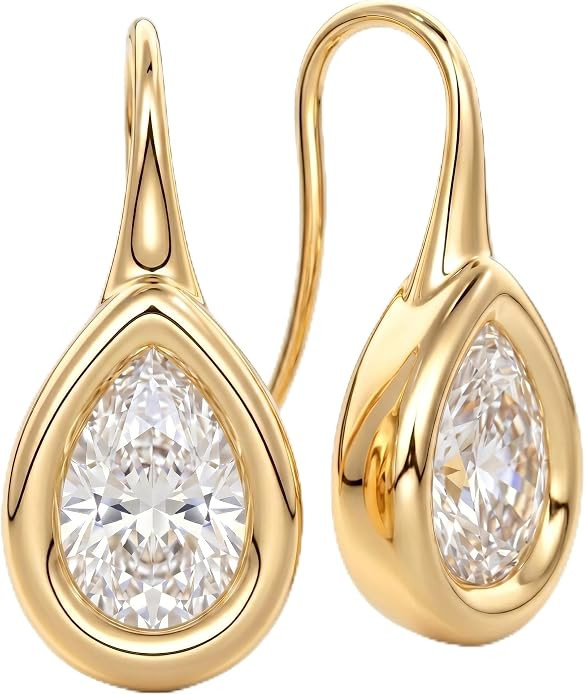14K Gold & Silver Plated Trendy Bezel Set Cubic Zirconia Drop Earrings Minimalist Teardrop Hook E... | Amazon (US)