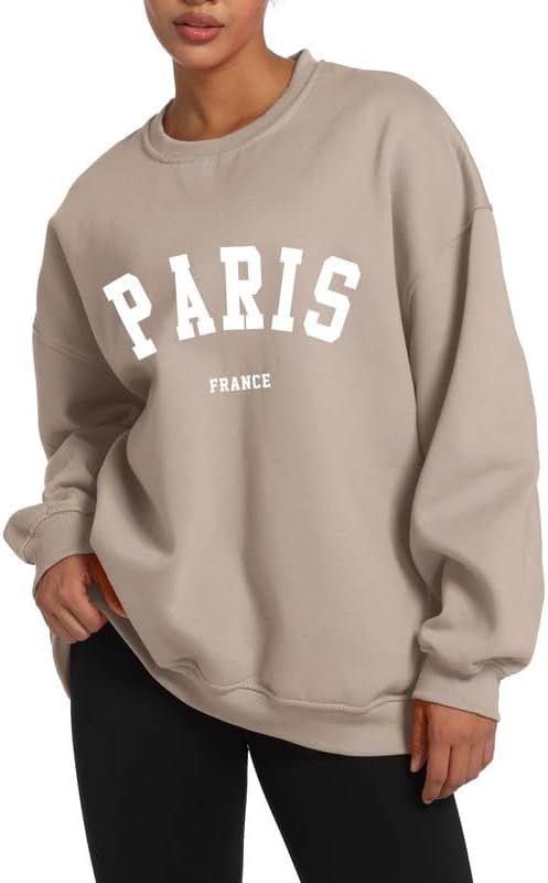 Paris College Sweatshirt for Women Oversized Trendy Comfy Crewneck Sweatshirts Casual Graphic Pul... | Amazon (US)