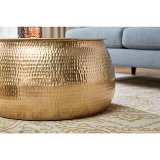 Calluna 31 in. Gold Medium Round Metal Coffee Table with Lift Top | The Home Depot