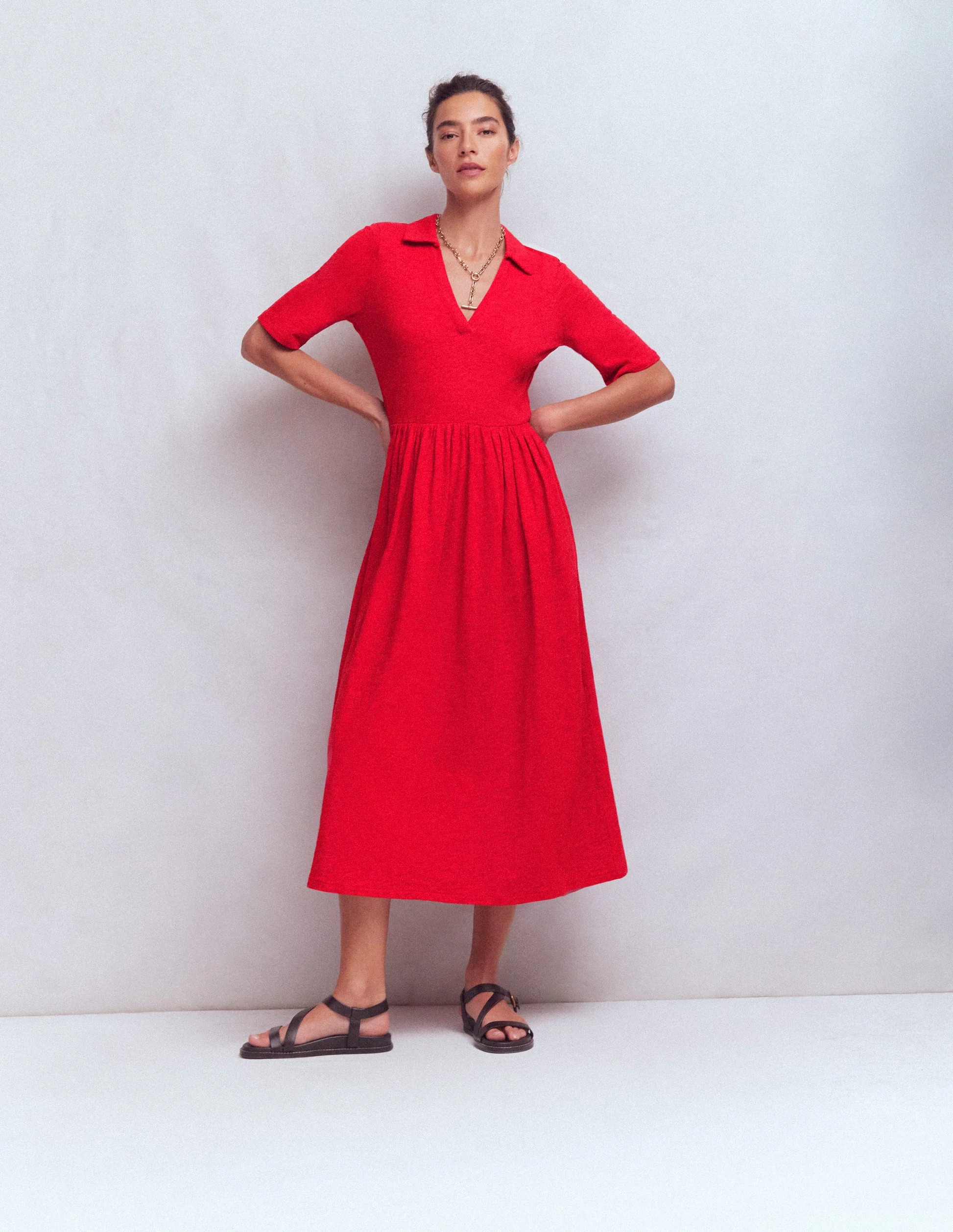 Aria Collared Jersey Dress-Merida Red | Boden UK
