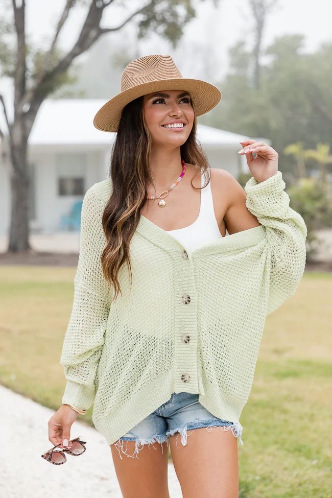 With The Girls Sage Open Knit Button Front Cardigan | Pink Lily