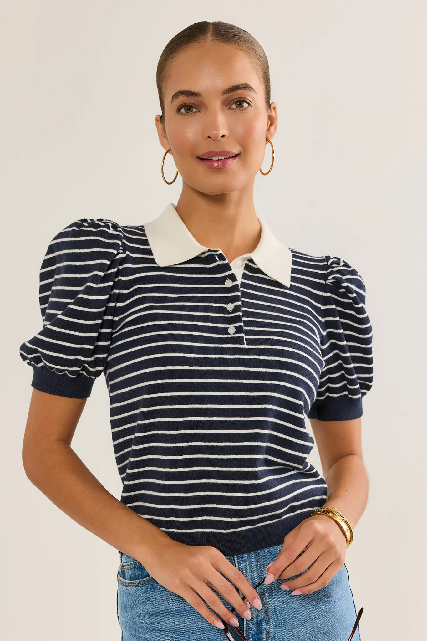 Navy Striped Collared Top | Avara