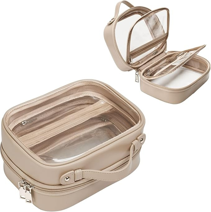 Oaque Clear Cosmetic Bag Double Layer Travel Toiletry Bag Clear Makeup Bag Case with Zipper Trans... | Amazon (US)