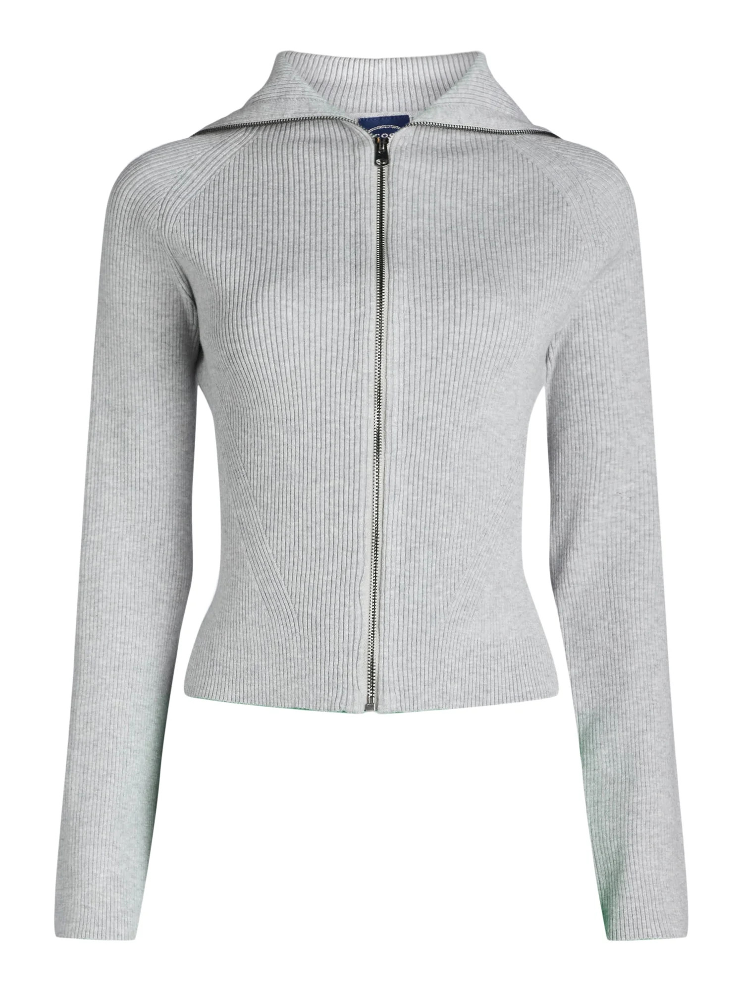 Scoop Women's Ribbed Zip Front Cardigan Sweater, Lightweight, Sizes XS-XXL | Walmart (US)