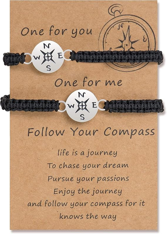 Compass Couple Bracelets Long Distance Travel Birthday Gifts for Women Men Sister Best Friends Hi... | Amazon (US)