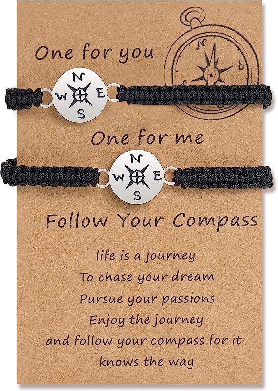 Compass Couple Bracelets Long Distance Travel Birthday Gifts for Women Men Sister Best Friends Hi... | Amazon (US)