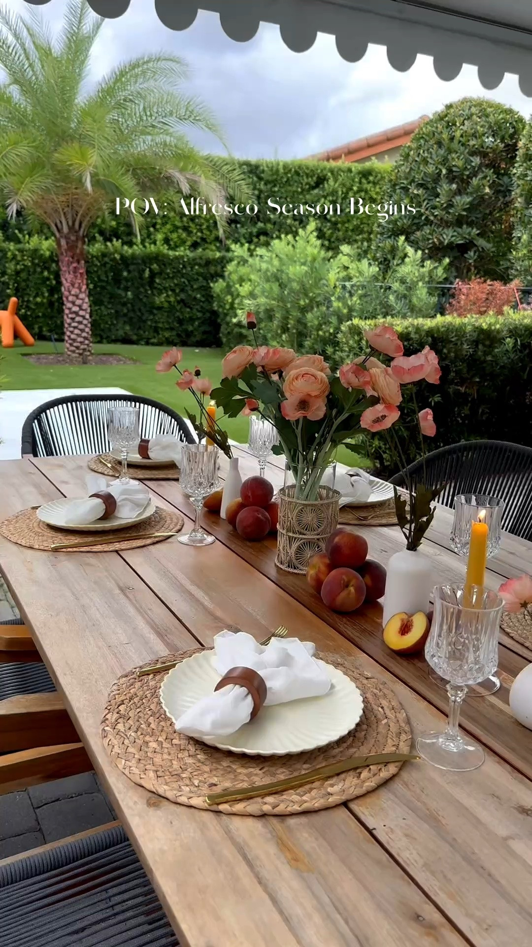 A peach inspired alfresco dinner party table 🍑

#dinnerparty #tablescape #peachtheme #summertablescape #summertable #alfresco

#LTKHome #LTKSeasonal