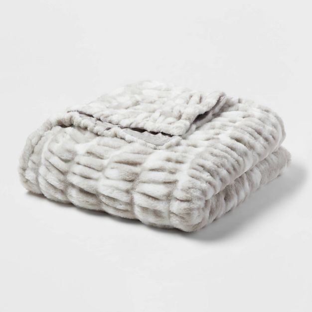 Ruched Faux Fur Throw Blanket Ivory/Gray - Threshold™ | Target
