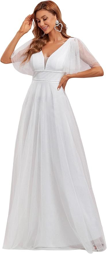 Ever-Pretty Women's Illusion Short Sleeve Summer Tulle Bridesmaid Dresses for Wedding 0278 | Amazon (US)