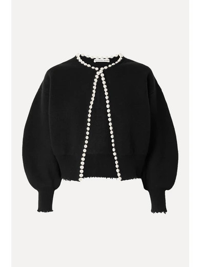 Faux pearl-embellished distressed wool-blend cardigan | NET-A-PORTER (UK & EU)