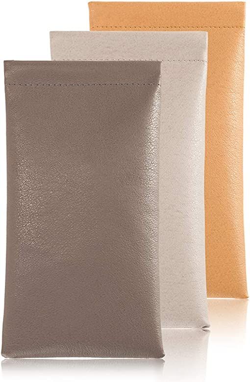 Squeeze Leather Sunglasses Pouch - 3 Pack Spring Storage Glasses Pouch Holder | Amazon (US)