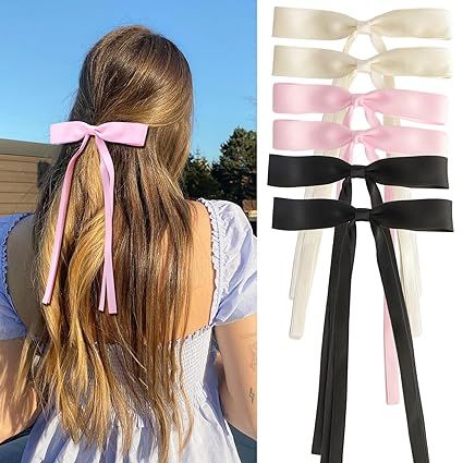 6PCS Hair Ribbons for Women Girls Hair Bows for Thick Thin Hair Tassel Ribbon Bowknot Duckbill Ha... | Amazon (US)
