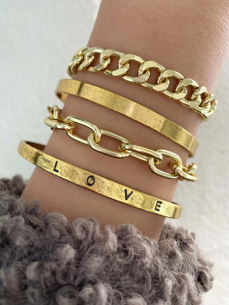 2pcs Link Bracelet & 2pcs Cuff Bracelet | SHEIN