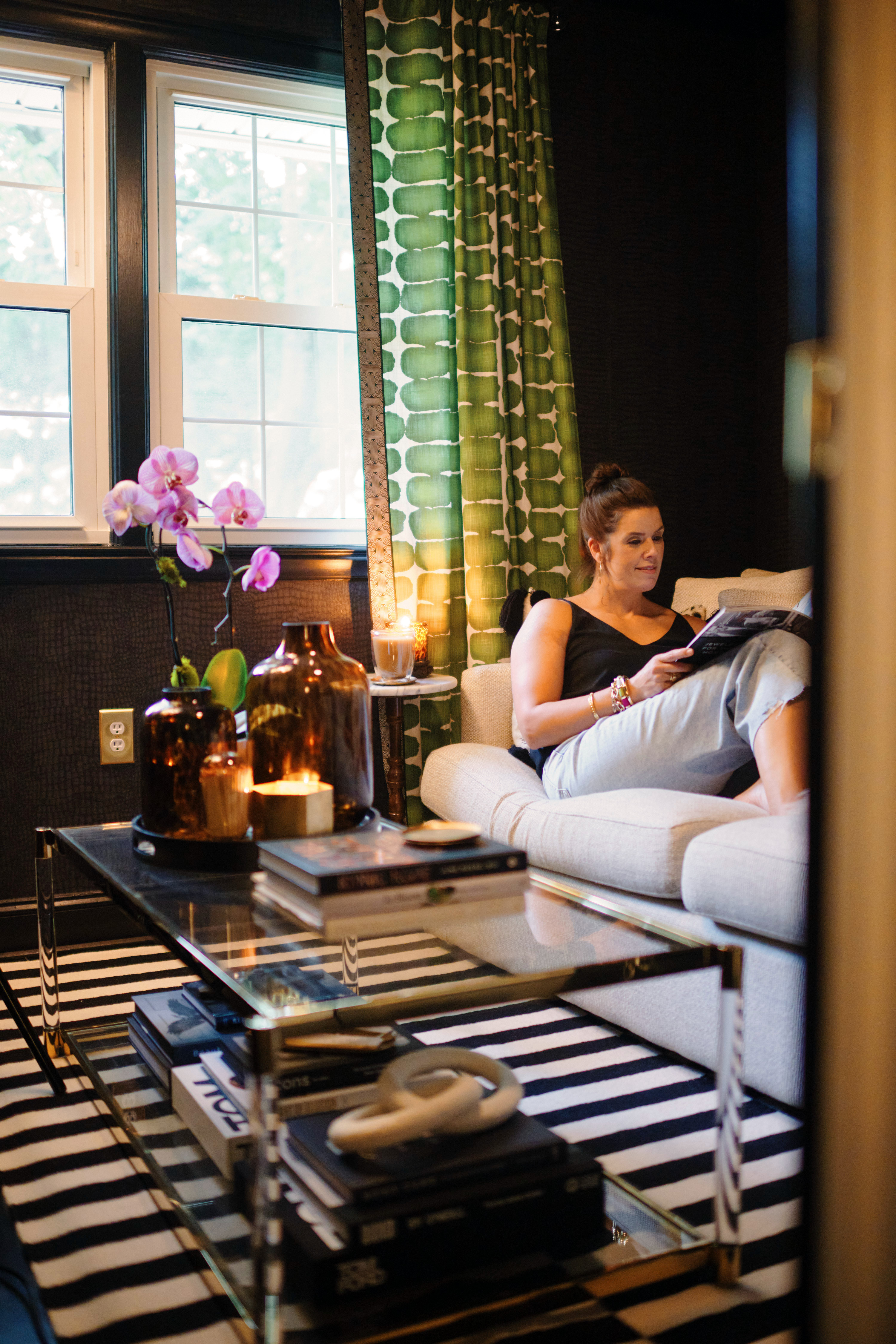 The Rise of the Media Room \ Moody, Curated, Textural + Chill 

Curtains are custom + Floor Lamp is vintage  

 #LTKHome