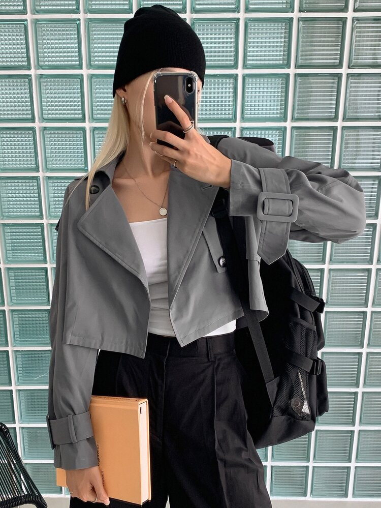 DAZY Casual Eenkleurig Dames trench jassen Knoop | SHEIN