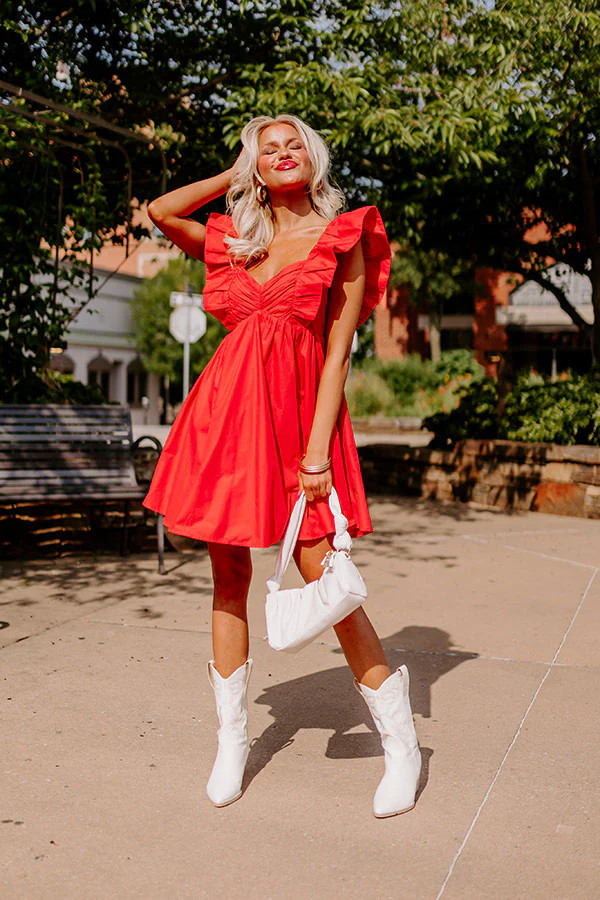 Cityscape Splendor Babydoll Dress in Red | Impressions Online Boutique