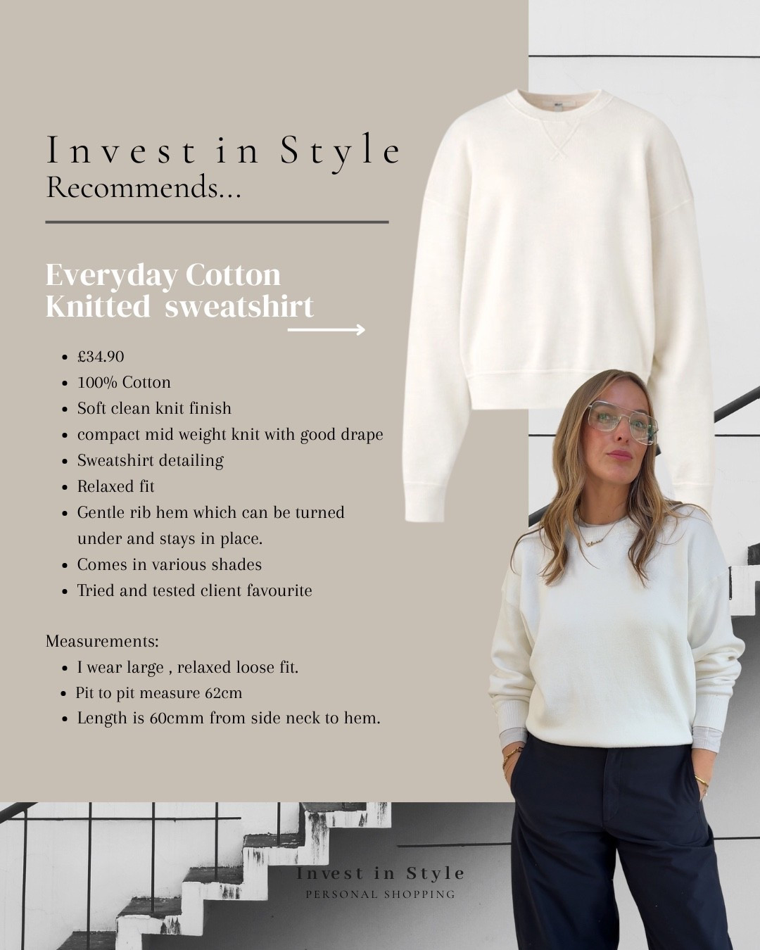 I’ve been recommending this style for a few seasons now . 
It’s a great product at a fair price point - hard to find 100% cotton in this silhouette too. 
Fits like a slouchy sweatshirt. 
£34.90
100% Cotton
Soft clean knit finish
compact mid weight knit with good drape
Sweatshirt detailing
Relaxed fit 
Gentle rib hem which can be turned under and stays in place.
Comes in various shades
Tried and tested client favourite

Measurements:
I wear large , relaxed loose fit. 
Pit to pit measure 62cm
Length is 60cmm from side neck to hem.


#LTKuk #LTKstyletip