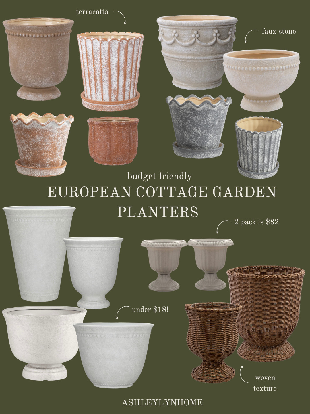 If you’re going for that soft, collected garden look without spending a lot, these planter finds are such a good place to start. Faux concrete, terracotta, classic shapes, and woven wicker textures all work together to create that relaxed European cottage feel.

#LTKHome #LTKSeasonal