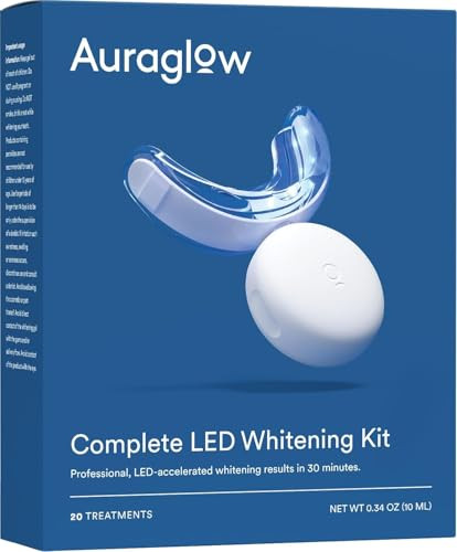 Auraglow Teeth Whitening Kit, LED Accelerator Light, 35% Carbamide Peroxide Teeth Whitening Gel, 20+ Whitening Treatments, (2) 5mL Whitening Gel Syringes, Whiten Teeth Faster | Amazon (US)