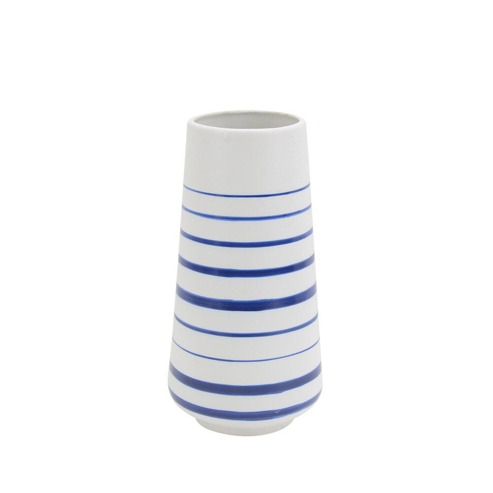 Decorative Ceramic Vase with Striped Design, White and Blue (White) | Bed Bath & Beyond