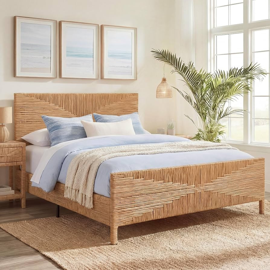 Brafab Boho Queen Rattan Bed Frame with Headboard and Footboard | Amazon (US)