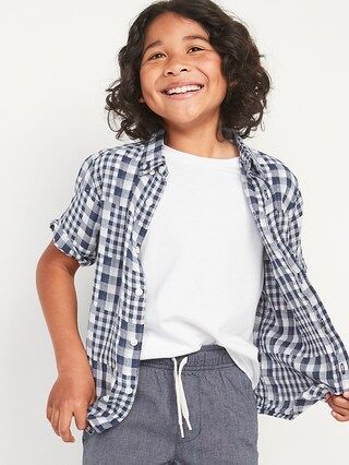 Patterned Double-Weave Short-Sleeve Shirt for Boys | Old Navy (US)