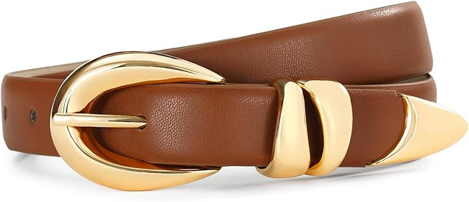 Belts for Women with Gold Buckle – Adjustable Black leather Belt for Jeans, Dress, Pants | Amazon (US)