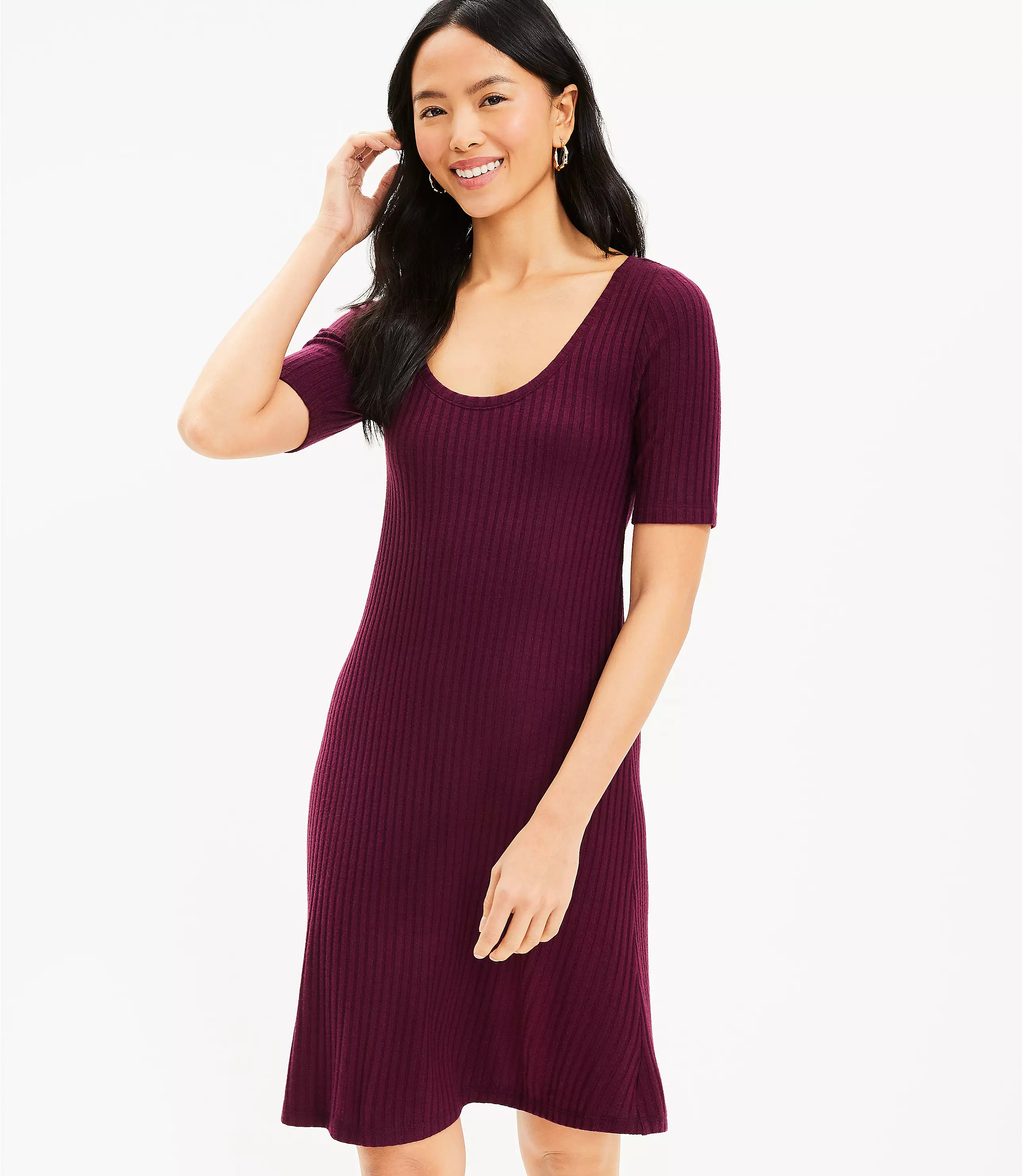 Ribbed Scoop Neck Shift Dress | LOFT