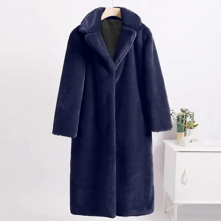 absuyy Women Faux Fur Coats- Long Sleeve Soft Jacket Furry Open Front Overcoat Casual Plus Size Warm Outerwear Tops | Walmart (US)
