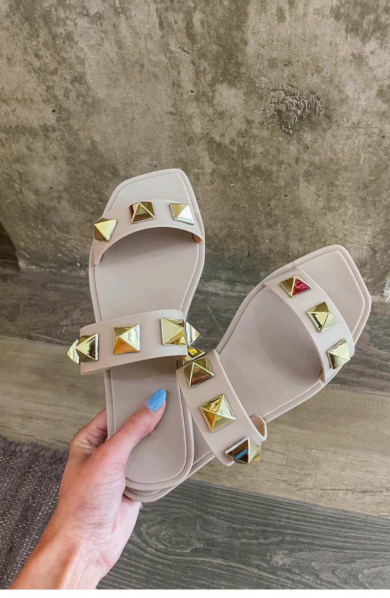 Keepin' It Real Warm Grey Studded Sandal | Apricot Lane Boutique