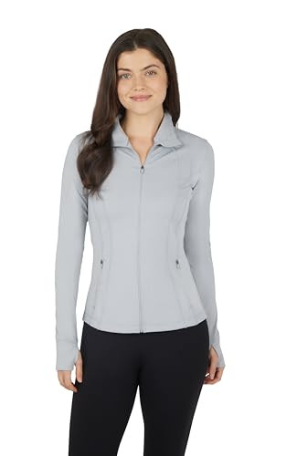 90 Degree By Reflex Full Zip Running Track Jacket Lightweight Athletic Slim Fit Jacket with Thumbholes - Heather Grey - Small | Amazon (US)