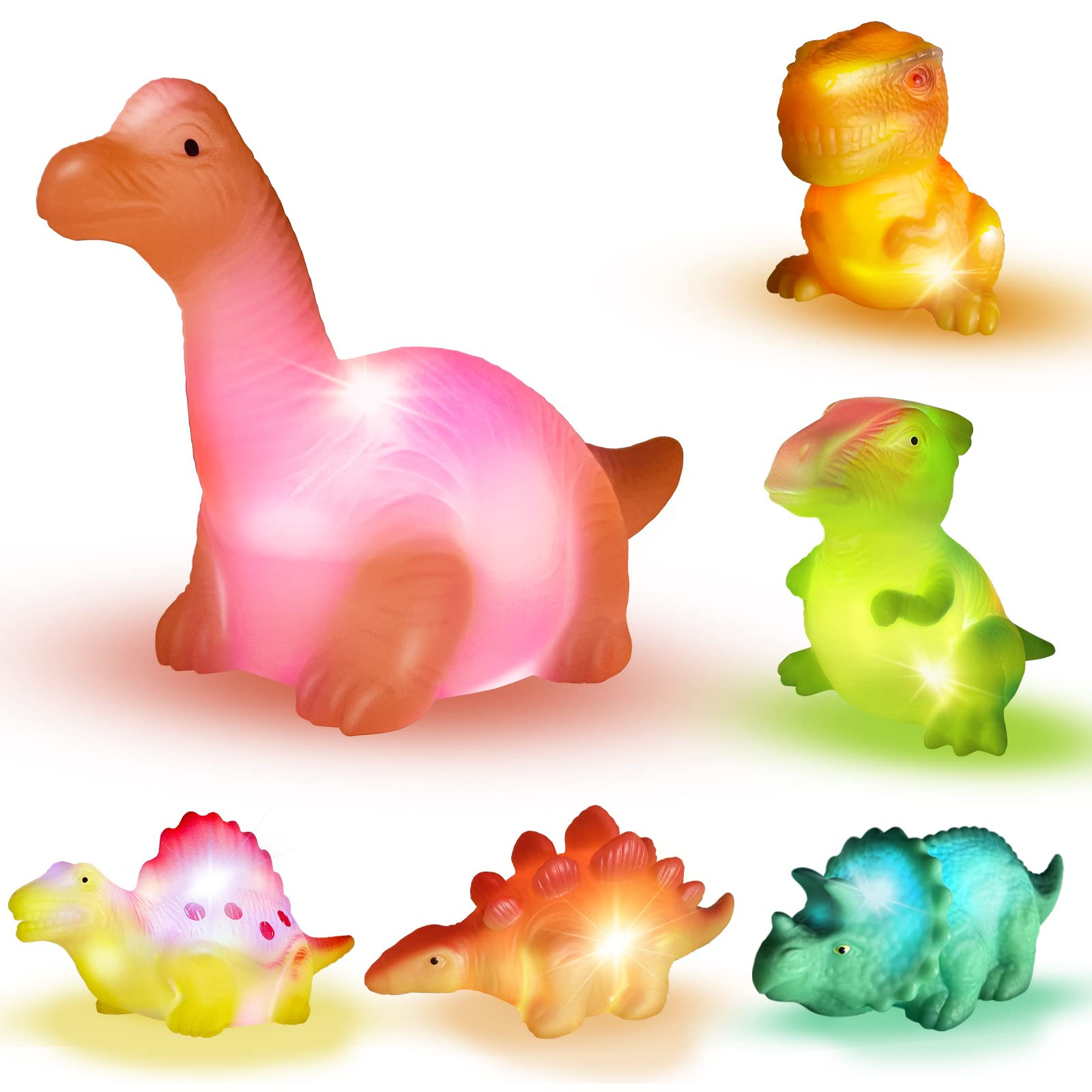 Light Up Bath Toys,6 Packs Floating Dinosaur Bathtub Toys for Toddlers,No Hole Baby Bath Toys for... | Amazon (US)