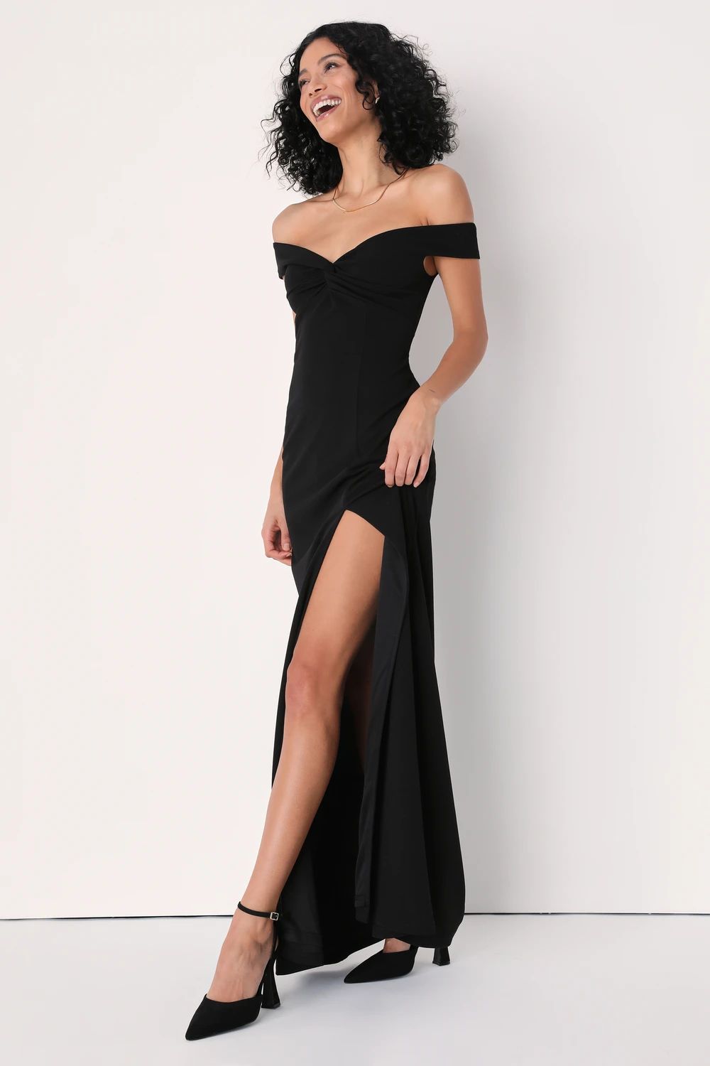 Behold My Love Black Off-The-Shoulder Twist-Front Maxi Dress | Lulus (US)