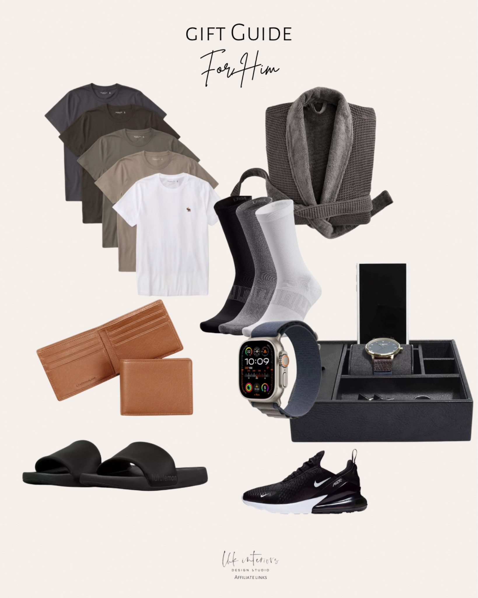 Gift Guide for Him 

Men’s 5-pack signature icon tees / men’s power stride crew sock / restfeel men’s slide / waffle weave resort robe / stackers large technology & watch holder / Apple Watch Ultra 2 / thin fold wallet / Nike air Max 270

#LTKGiftGuide #LTKHoliday #LTKsalealert