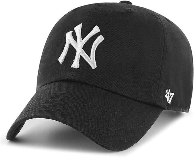 47 MLB Black White Primary Logo Clean Up Adjustable Strap Hat Cap, Adult One Size Fits All | Amazon (US)