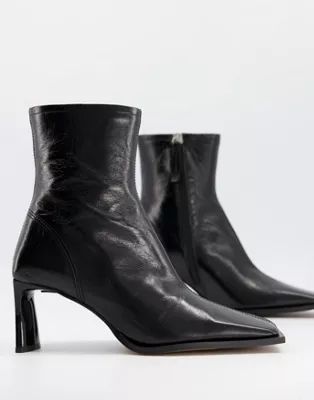 ASOS DESIGN Remedy premium leather square toe heeled boots in black | ASOS | ASOS (Global)