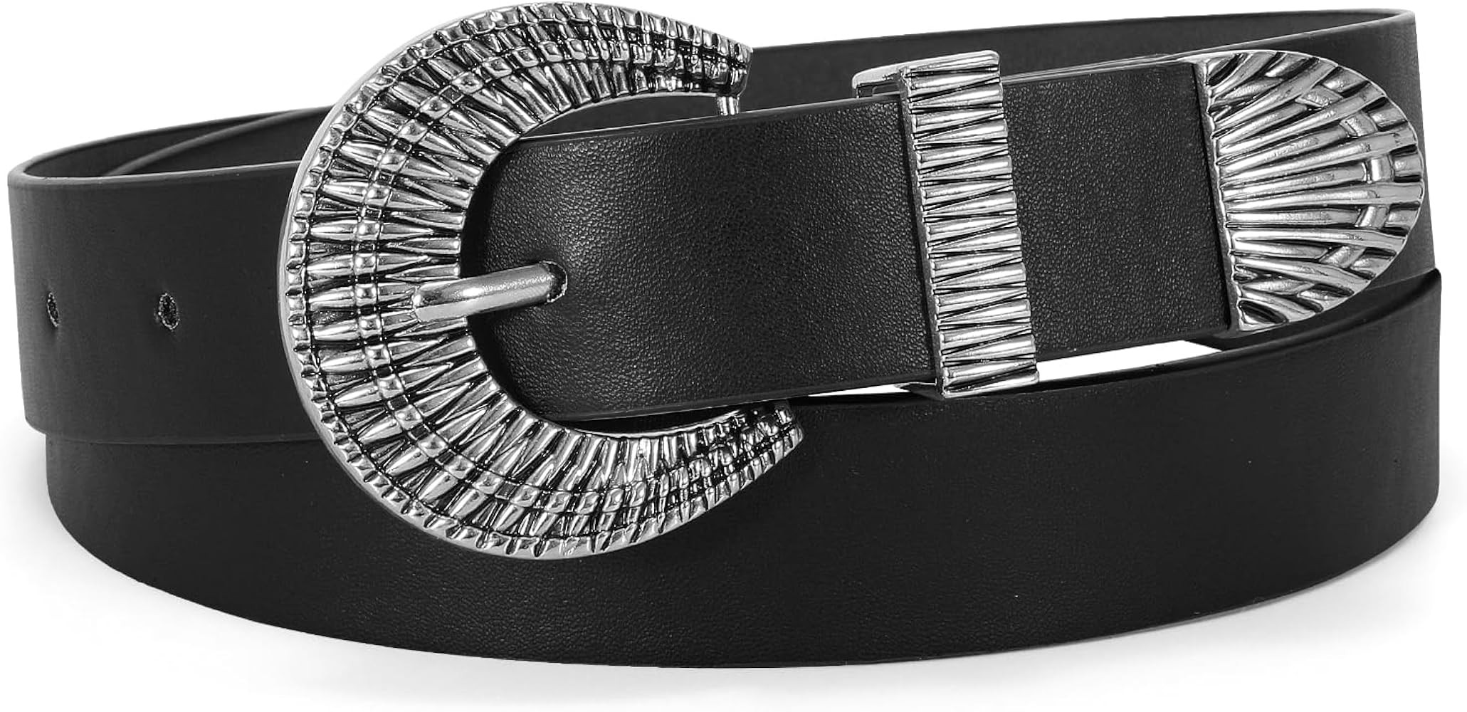 LEACOOLKEY Western Leather Belt for Women Vintage Design Buckle Waist Belt for Jeans Dress | Amazon (US)