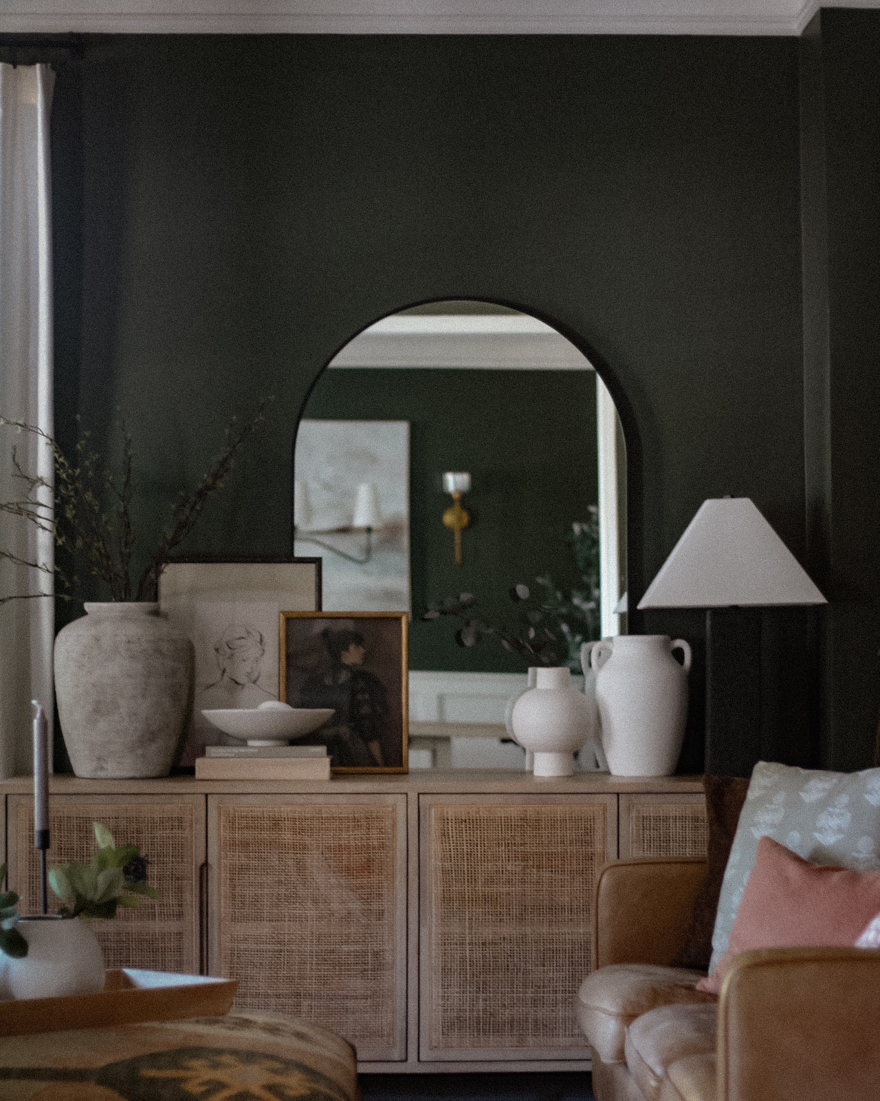 Adding some pop color to a dark room 😍 Console decor is always hard to do for me! I can never make up my mind ….. every time you walk in my house you will find it different. Loonies these pieces so far in my bio and stories! 

#LTKHome #LTKFamily #LTKSeasonal