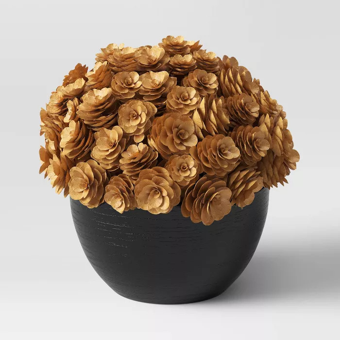 6.5" x 7" Artificial Pinecone Arrangement in Wood Pot Brown/Black - Threshold™ | Target