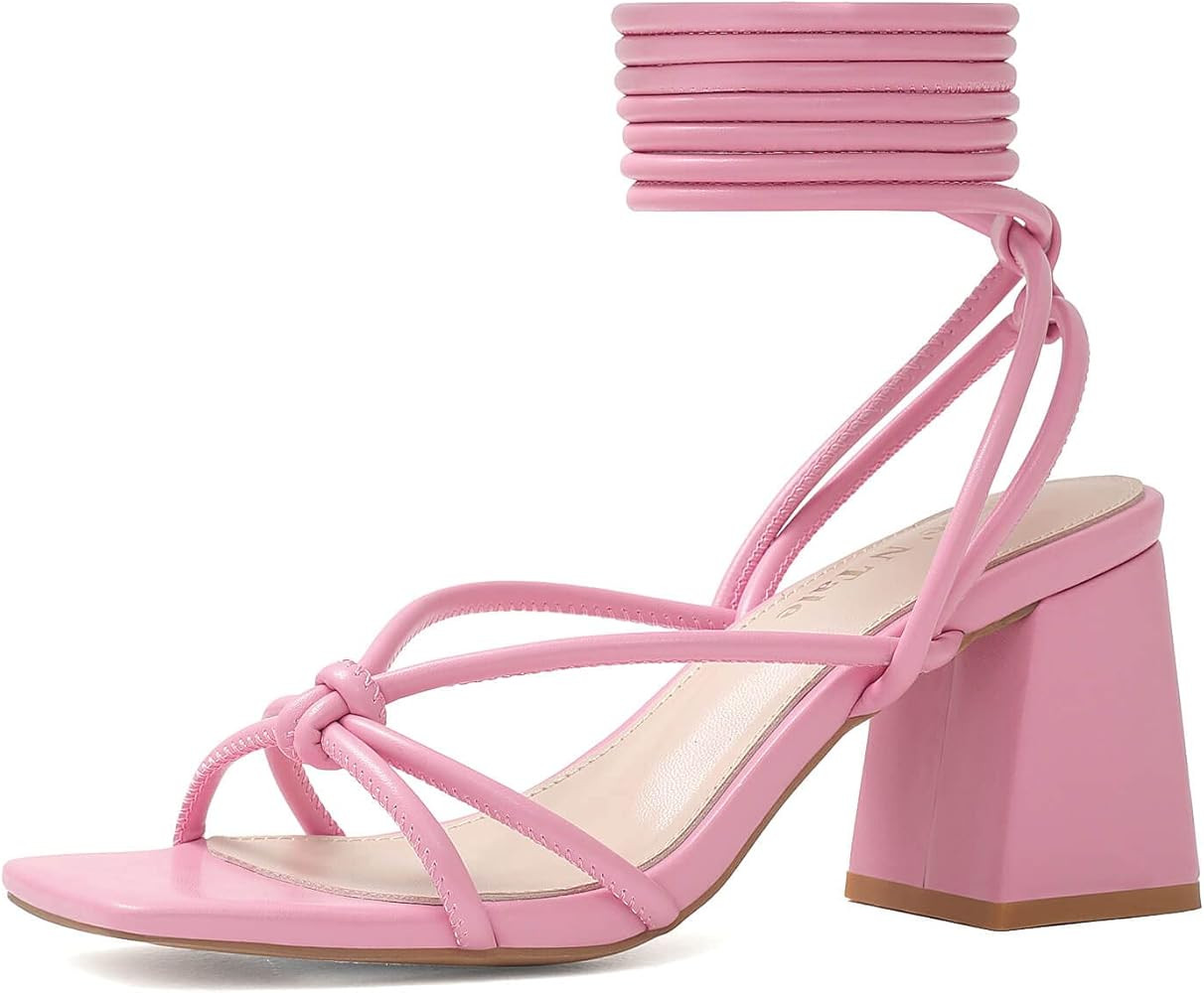 Shoe'N Tale Lace Up Heels for Women Ankle Strappy Gladiator High Heeled Sandals Chunky Block Heel... | Amazon (US)