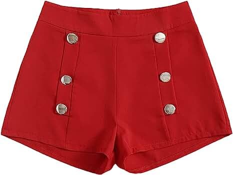 SweatyRocks Women's Casual High Waist Double Breasted Workwear Shorts | Amazon (US)