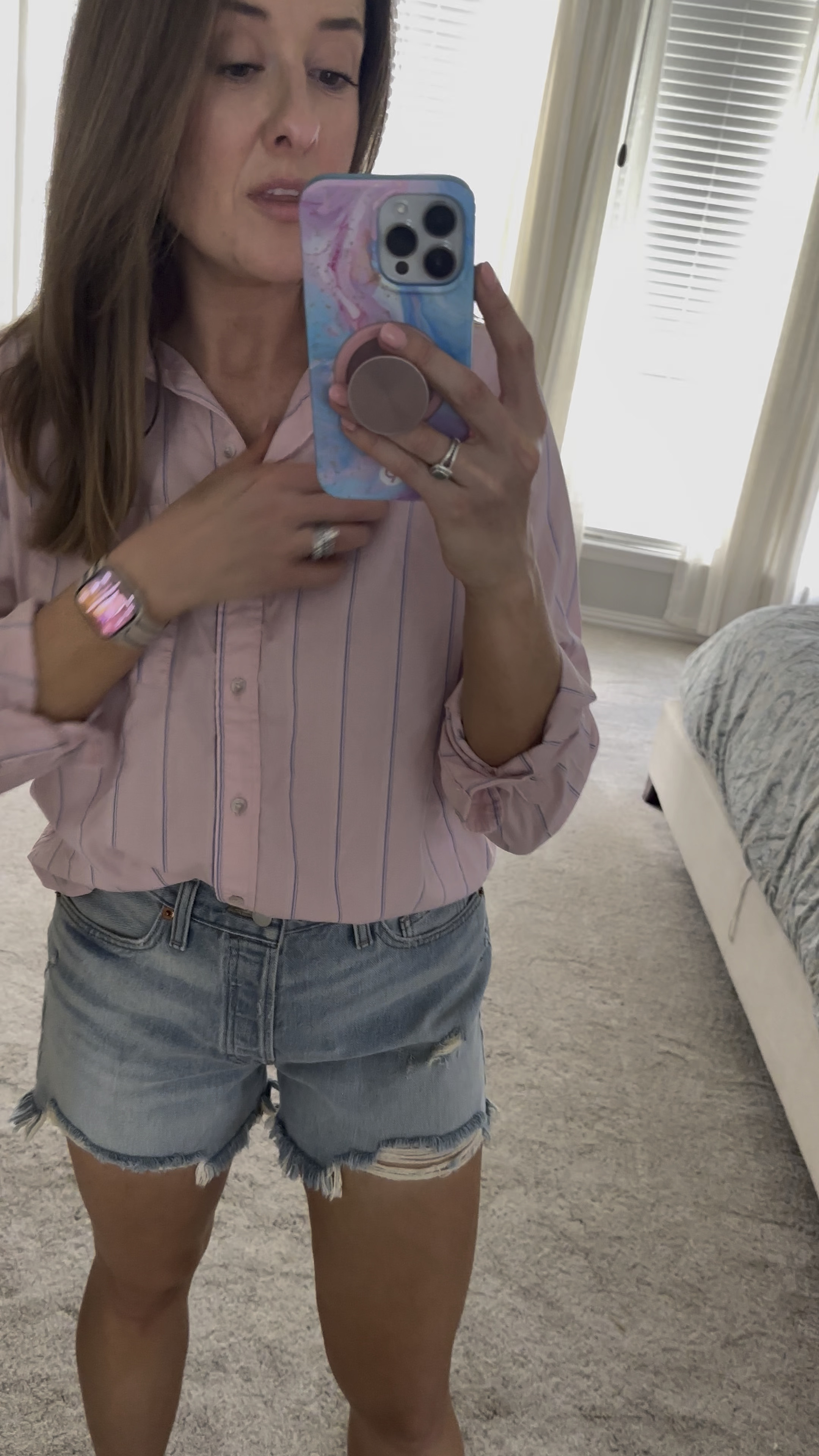 Hot enough for shorts in Houston 🥵 
Top and shorts from target! 
Love these shorts and they don’t squeeze the thighs or ride up 😅😂 tts wearing a 6, and they are a looser fit! Top is small, night and lightweight button up- perfect for spring 🌸

#LTKSeasonal #LTKFindsUnder50