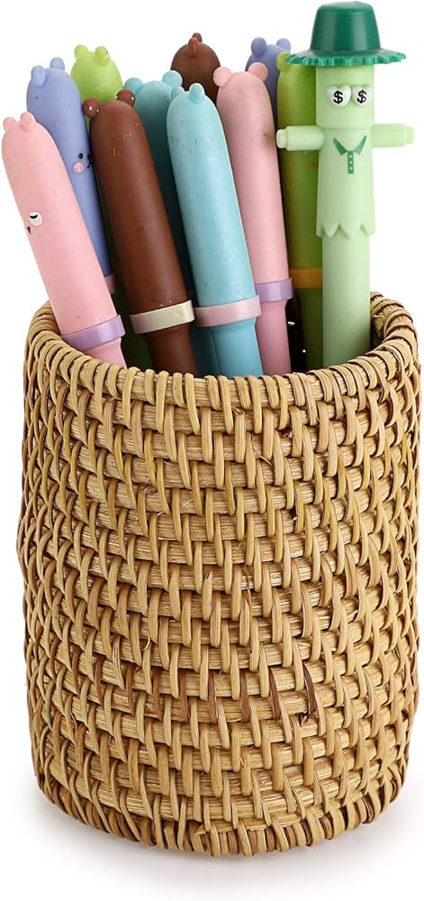 BTSKY Rattan Pen Cup, Handmade Desk Pencil Holders Makeup Brush Holder Multi-Functional Woven Bas... | Amazon (US)